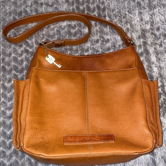 Fossill Vintage Brown Pebbled Leather Shoulder Bag.  Multiple compartments. - Picture 2 of 16